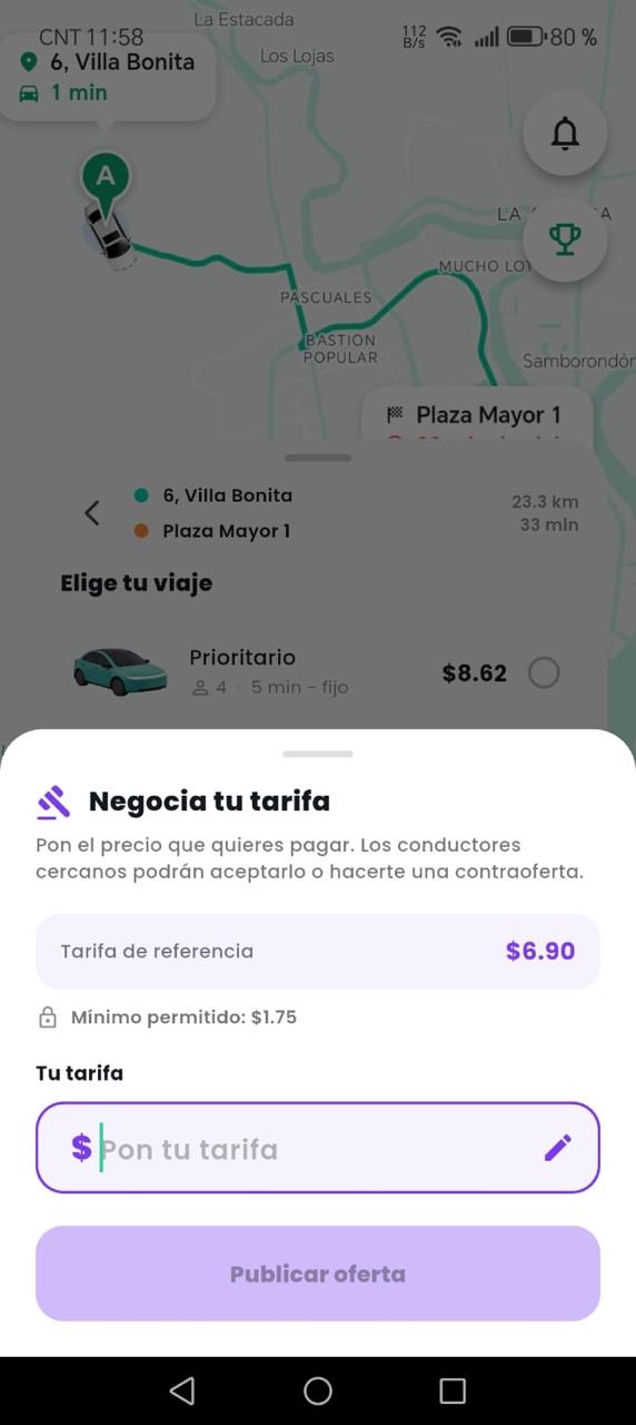 Daily Pasajero: pantalla para proponer una tarifa