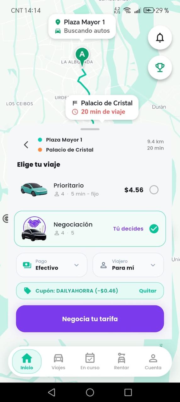 Daily Pasajero: selección de viaje con opción de negociación